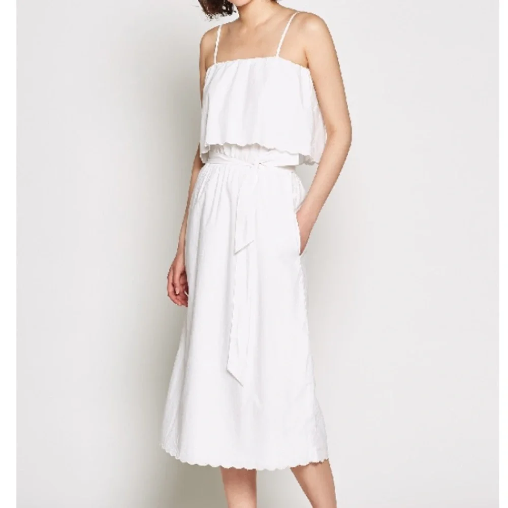 NWT Joie Rindinya Ruffled Scalloped Midi Dress White S